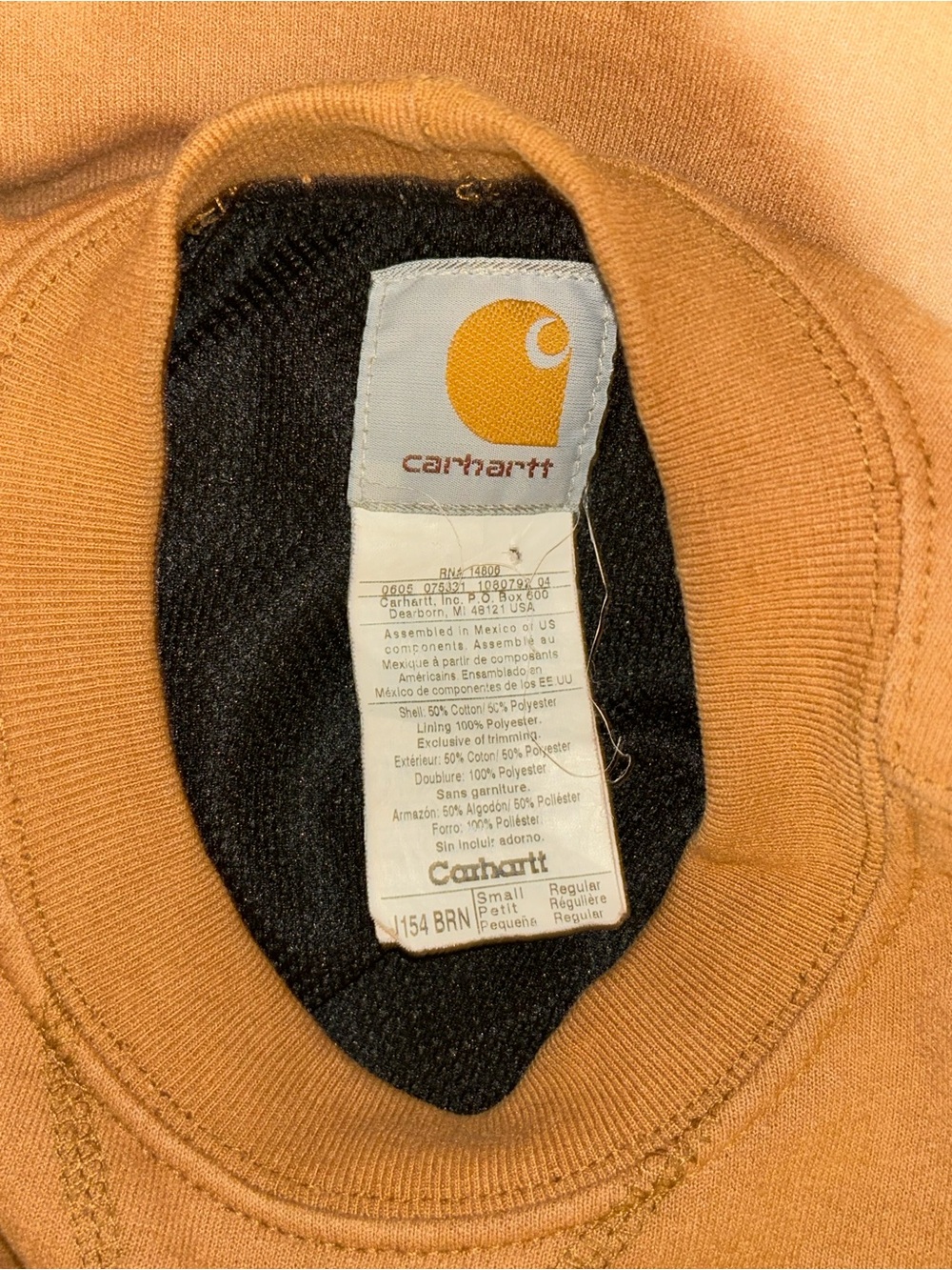 Vintage CARHARTT J154 BRN Thermal Lined Workwear Heavyweight Sweatshirt Mens S - Picture 9 of 9